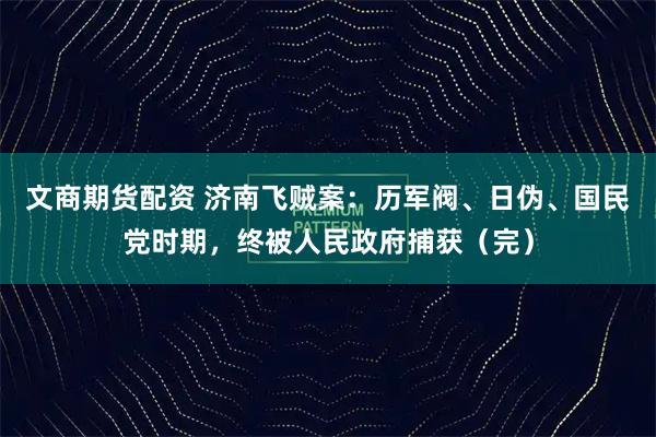文商期货配资 济南飞贼案：历军阀、日伪、国民党时期，终被人民政府捕获（完）